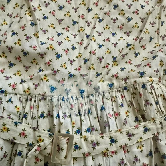 1950’s Floral Print Cotton Short Sleeve Spring Day Shirt Dress S/M Full Skirt - Picture 3 of 4